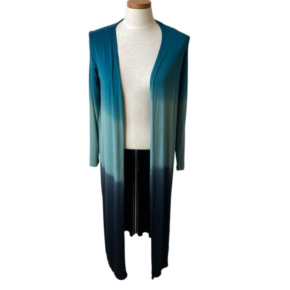 Adyson Parker Duster‎ Cardigan Sweater Women XL Ombre Teal Boho Long Open Front - Picture 1 of 10